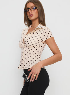 Cottesloe Blouse Top Cream Polka