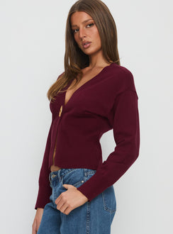 Nolie Hardware Detail Knit Cardigan Wine