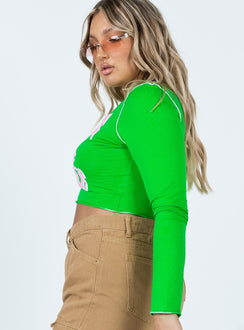 side view of model wearing Princess Polly Good Vibes Long Sleeve Top Green 