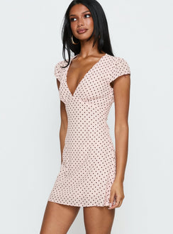 Cannelloni Mini Dress Pink / Brown Polka Dot