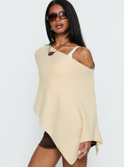 Rouse Off Shoulder Heavy Knit Poncho Cream