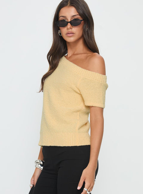 Nori Boucle Off Shoulder Slouchy Top Butter Yellow