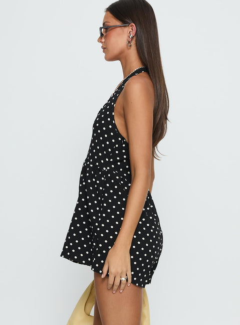 Averitt Halter Playsuit Black Polka Dot