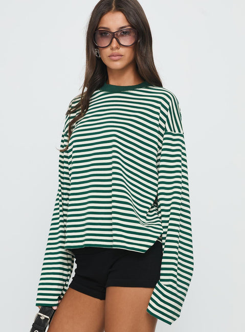 Bloom Long Sleeve Top Moss Stripe