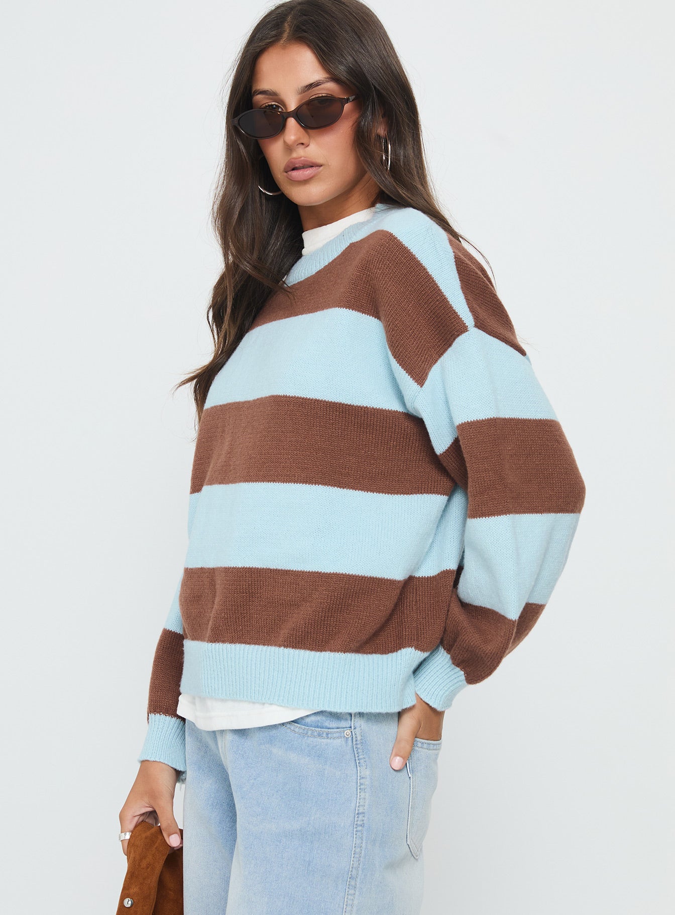Ardentia Crew Neck Knit Sweater Aqua Stripe