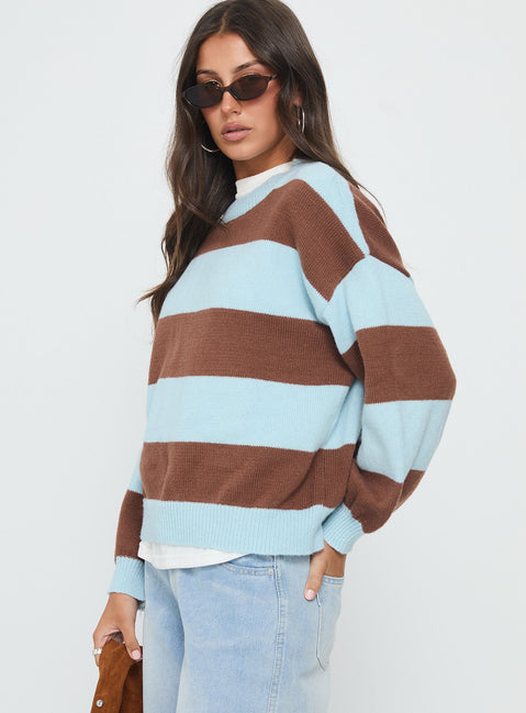 Ardentia Crew Neck Knit Sweater Aqua Stripe