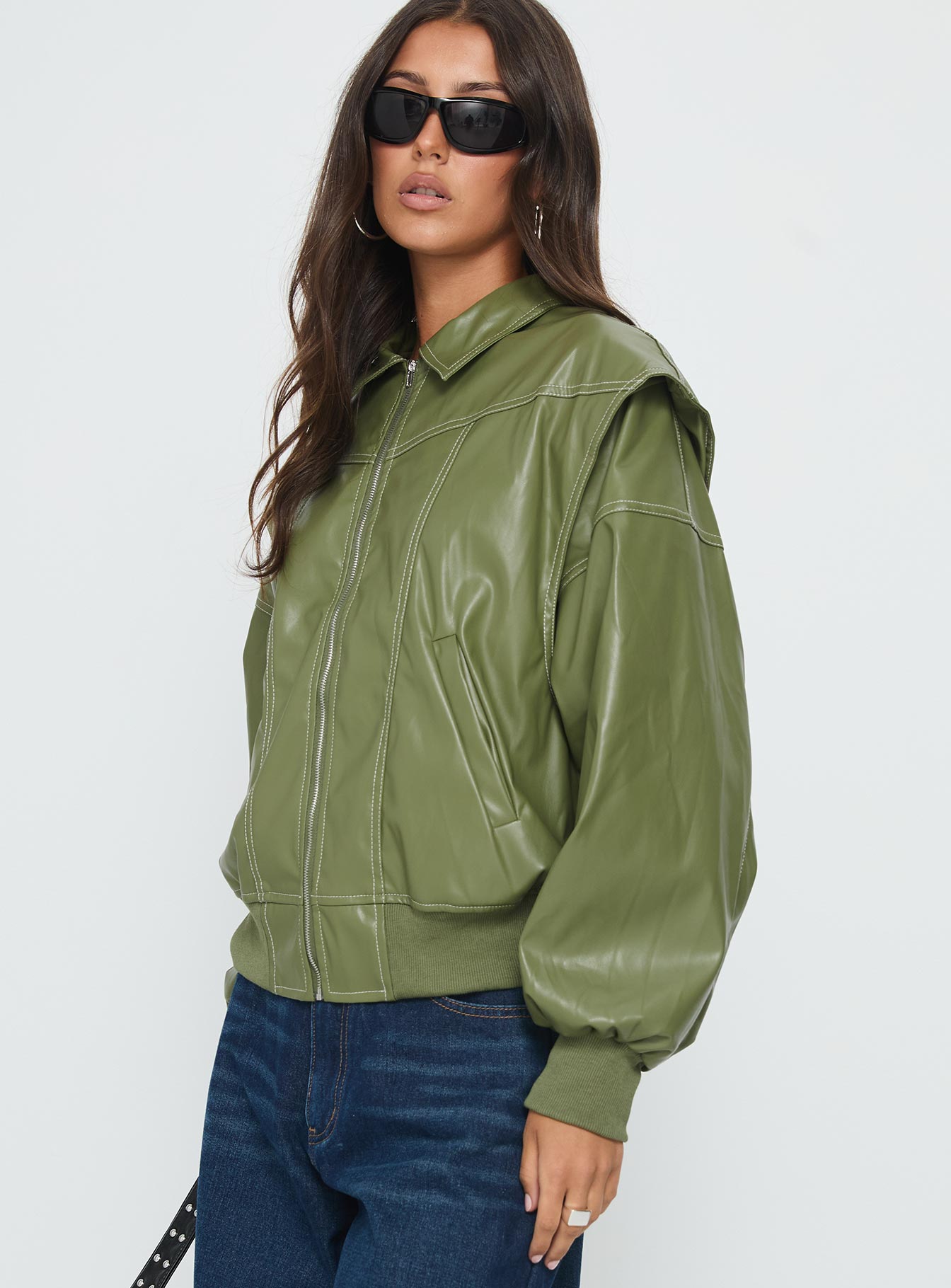 Transcendent Faux Leather Jacket Green