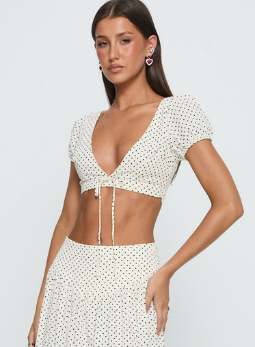 Alletta Tie Up Top Cream Polka