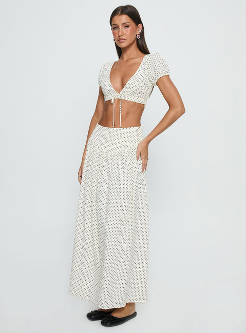 Alletta Drop Waist Maxi Skirt Cream Polka