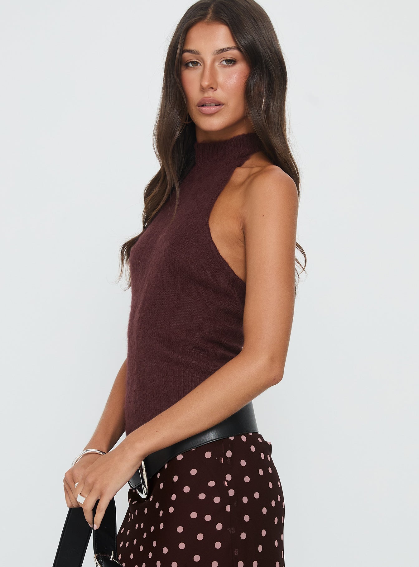 Zariela High Neck Sleeveless Top Burgundy
