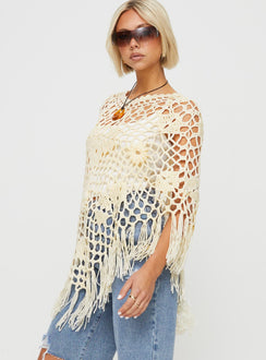 Joanes Crochet Poncho Beige Princess Polly  long 