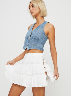 Mini skirt  A-line relax fit, tiered design, lace detail panels, lace-up fastening at side, elasticated waistband 