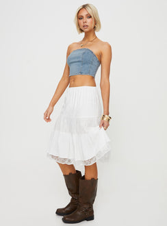 Low-rise midi skirt Elasticated band at waist lace detailing throughout, layered hem Non-stretch material, fully lined, sheer