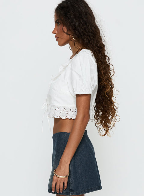Alexy Tie Detail Short Sleeve Micro Crop Top White