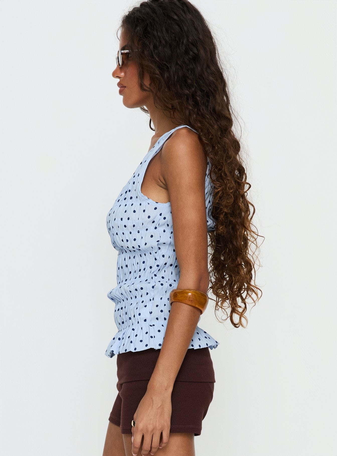 Marleene Shirred Top Blue Polka