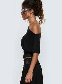 Marienna One Shoulder Lace Top Black