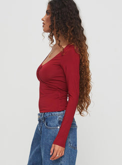 Solitaire Long Sleeve Top Burgundy