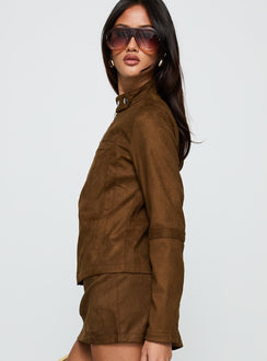 Born To Brag Faux Suede Jacket Brown