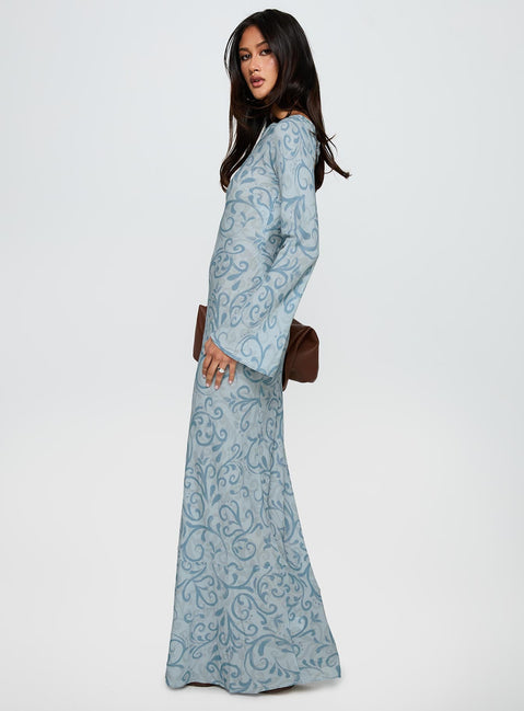 Miss Your Touch Backless Maxi Dress Blue Multi