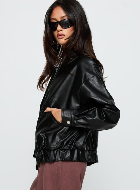 Your Moment Faux Leather Bomber Jacket Black