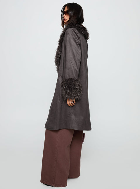 Carry The Feeling Faux Fur Trim Jacket Brown