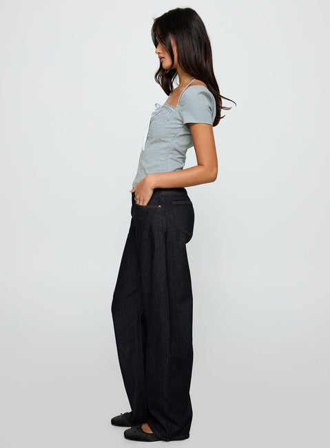 Horseshoe Mid Rise Barrel Leg Jeans Dark Denim