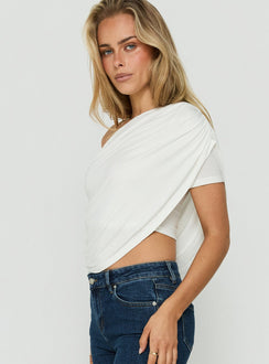 How About Now Drape Off Shoulder Top White