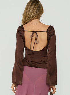 Jerelyn Lace Bust Long Sleeve Top Chocolate