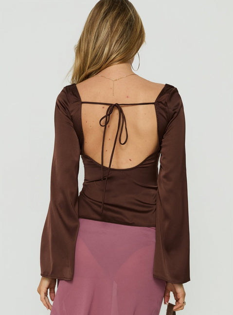Jerelyn Lace Bust Long Sleeve Top Chocolate