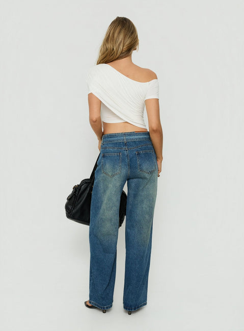 Charlotta Low Rise Super Baggy Jeans Mid Blue