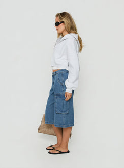 Hudsen Longline Cargo Denim Jorts Mid Blue Wash