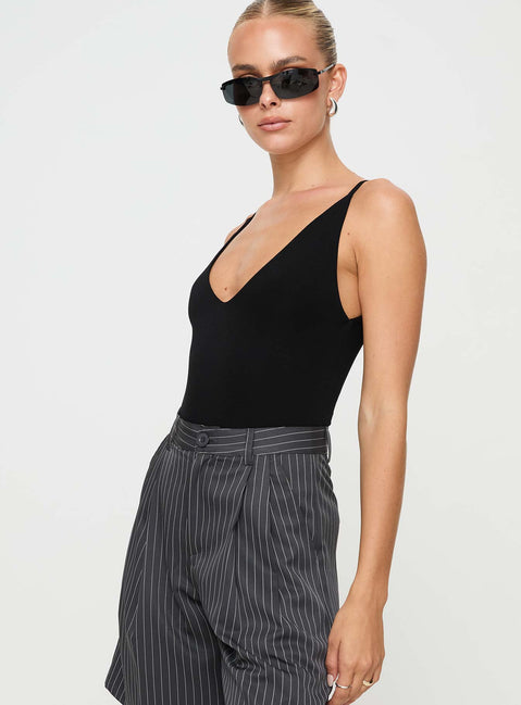 Black Bodysuit Deep v neckline, fixed shoulder straps, high cut leg, cheeky style bottom, press clip fastening