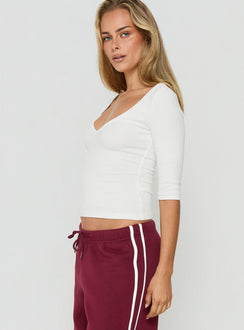 Baseline Rib V Neck 3/4 Sleeve Top White