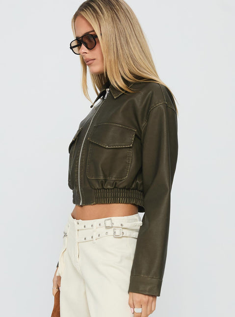 Eavar Faux Leather Jacket Olive