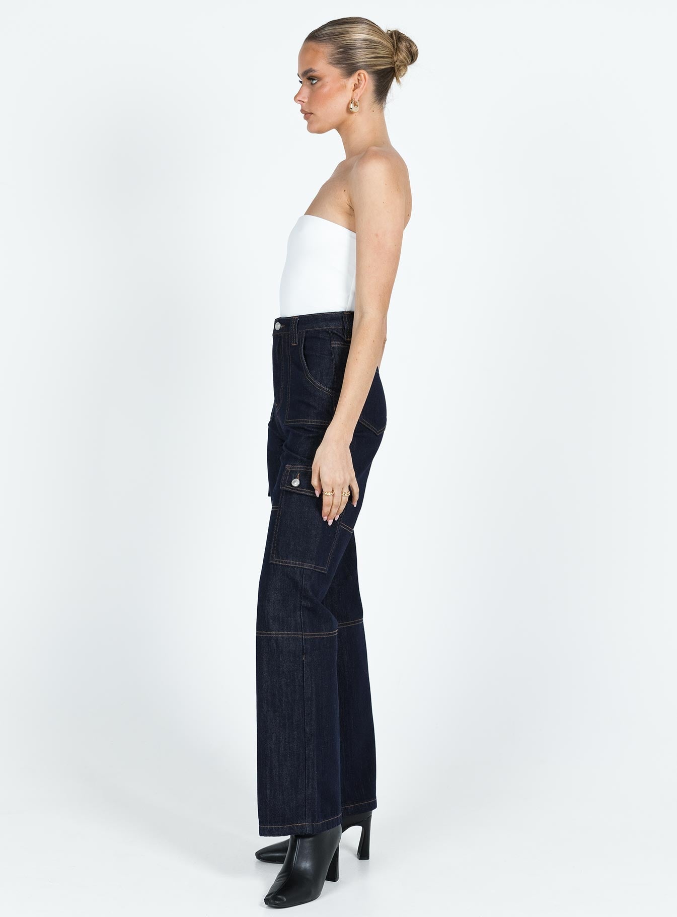 product Princess Polly High Waisted  Whitaker Cargo Jeans Dark Denim