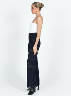 product Princess Polly High Waisted  Whitaker Cargo Jeans Dark Denim
