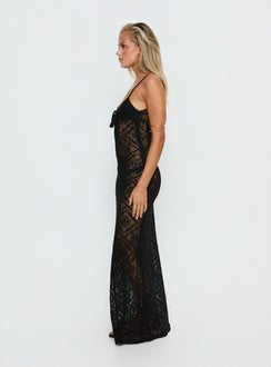 Eminent Crochet Low Back Maxi Dress Black