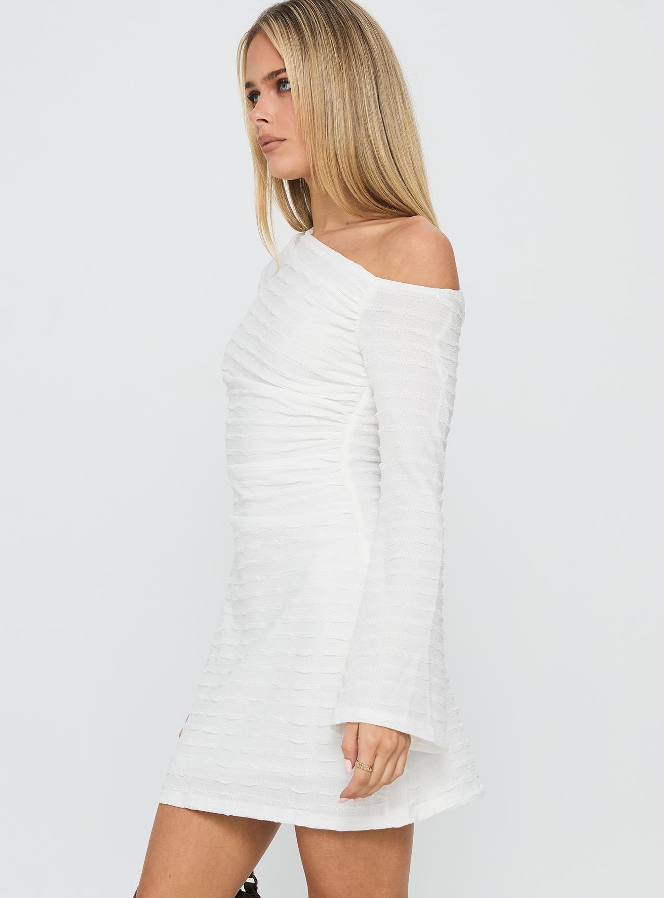Crescent Long Sleeve Mini Dress White