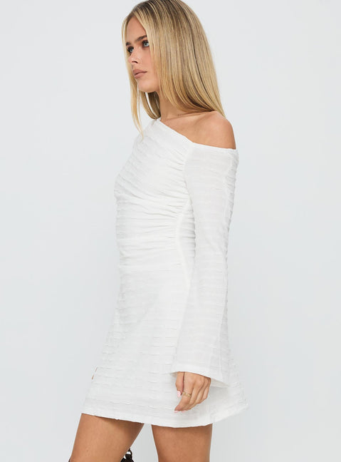 Crescent Long Sleeve Mini Dress White