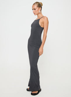 Grey Maxi dress Slim fit, high neckline, adjustable straps