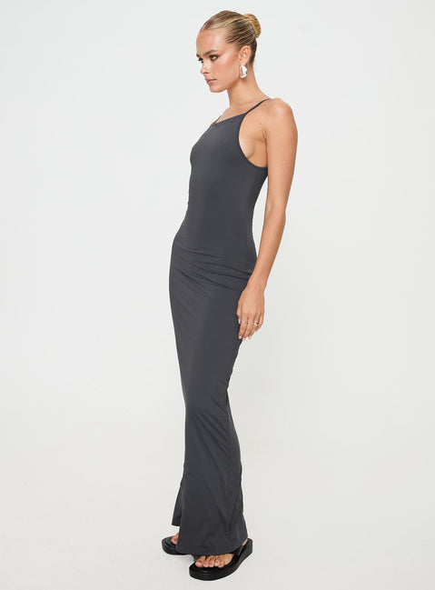 Grey Maxi dress Slim fit, high neckline, adjustable straps
