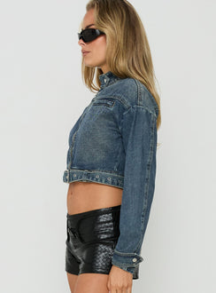 Esmea Cropped Denim Jacket Mid Blue Wash