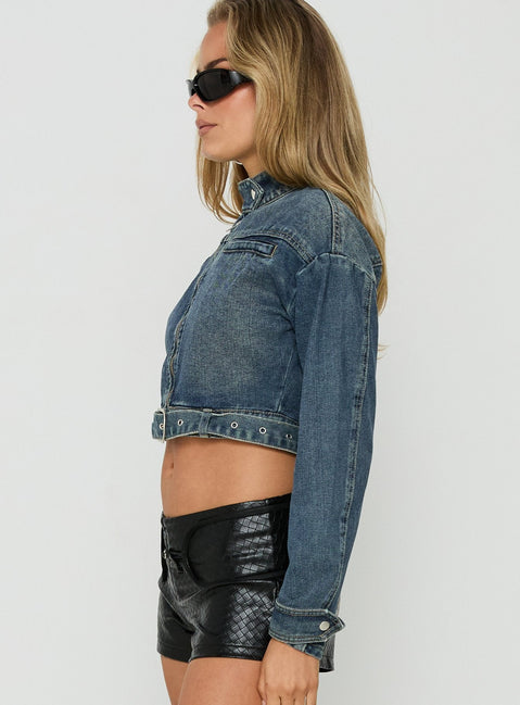 Esmea Cropped Denim Jacket Mid Blue Wash