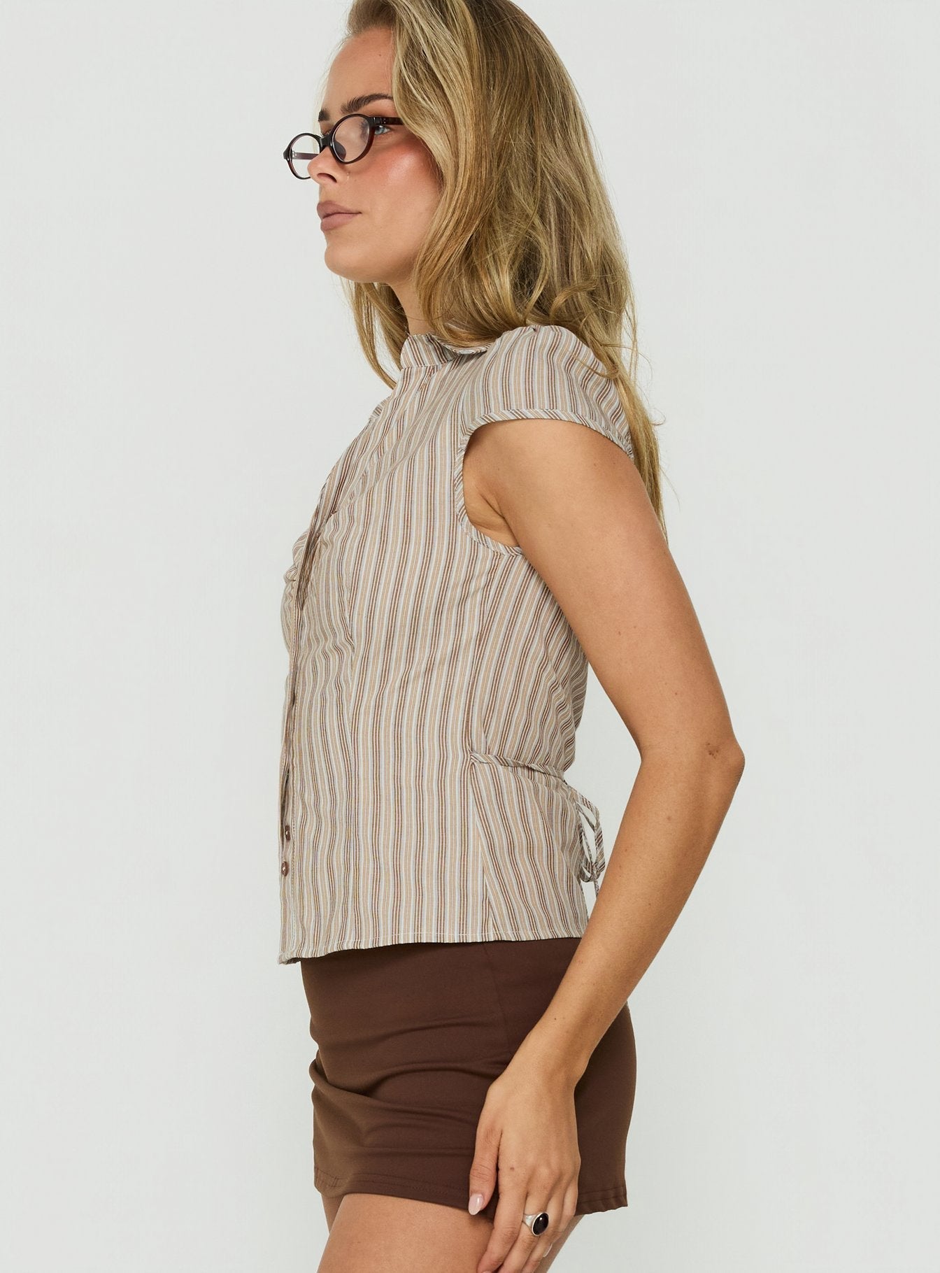Arianwyn Short Sleeve Shirt Brown Multi Stripe