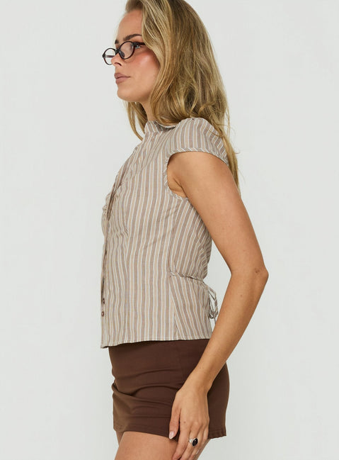 Arianwyn Short Sleeve Shirt Brown Multi Stripe
