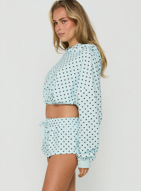 Mayse Bubble Hem Cropped Hoodie Blue Polka Dot