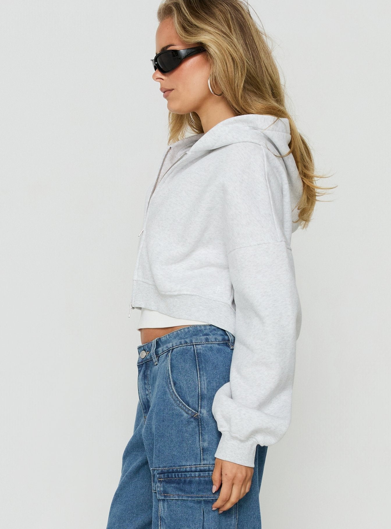 Zellah Double Ended Zipper Hoodie Grey Marle