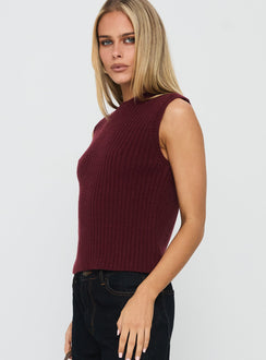 Jessabell Rib Sleeveless Top Wine