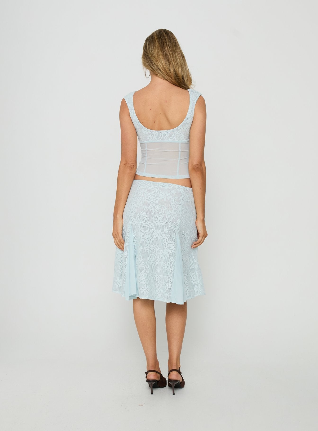 Quani Lace Midi Skirt Blue