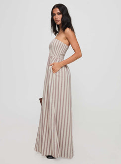 Kohana Strapless Maxi Dress Beige Stripe